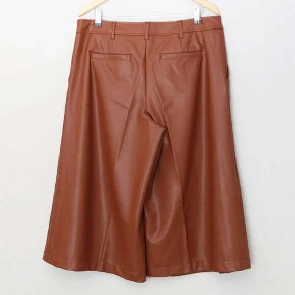 NEW Anthropologie Davina Faux Leather Culottes Pants Plus 14P Cognac Brown $128 - Picture 8 of 16